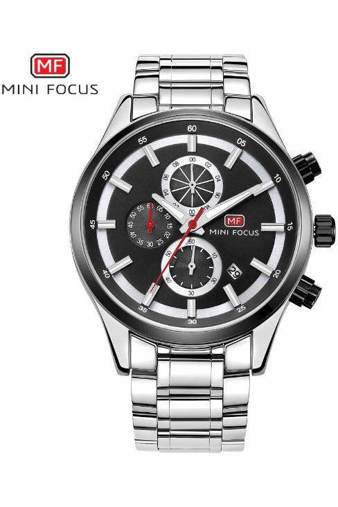Buy Mini Focus SIlver Stainless Steel Black Dial Quartz Watch for Gents- MF0081G-01 in Pakistan