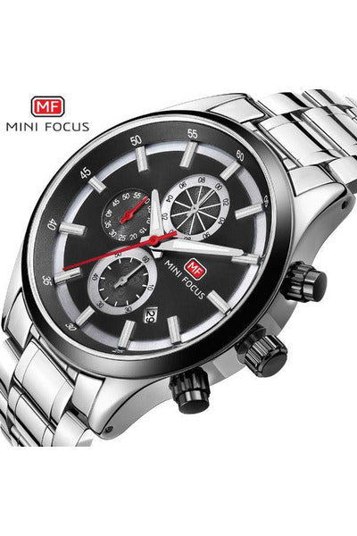 Buy Mini Focus SIlver Stainless Steel Black Dial Quartz Watch for Gents- MF0081G-01 in Pakistan