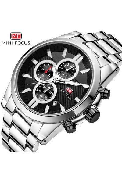 Buy Mini Focus Silver Stainless Steel Black Dial Quartz Watch for Gents- MF0134G-03 in Pakistan