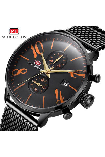 Buy Mini Focus Black Stainless Steel Mesh Black Dial Quartz Watch for Gents- MF0135G-08 in Pakistan