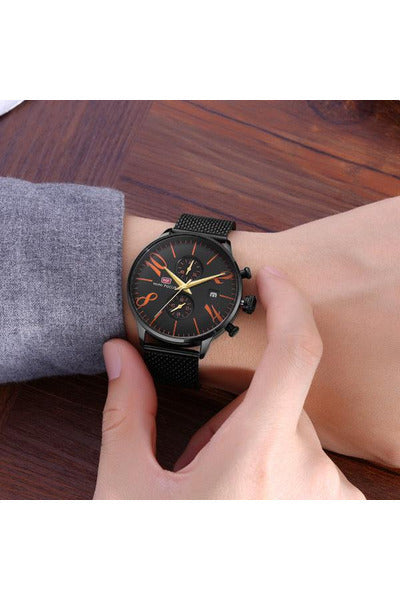 Buy Mini Focus Black Stainless Steel Mesh Black Dial Quartz Watch for Gents- MF0135G-08 in Pakistan