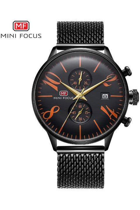 Buy Mini Focus Black Stainless Steel Mesh Black Dial Quartz Watch for Gents- MF0135G-08 in Pakistan