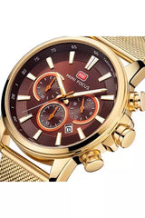 Buy Mini Focus Gold Mesh Maroon 44.5 mm Dial Quartz Gents Chronograph Watch- MF0142G-03 in Pakistan