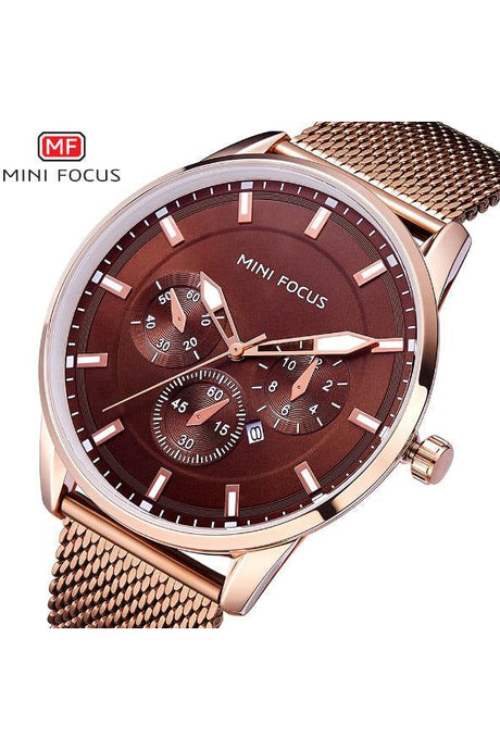 Buy Mini Focus Brown Stainless Steel Mesh Brown Dial Quartz Watch for Gents- MF0178G-01 in Pakistan