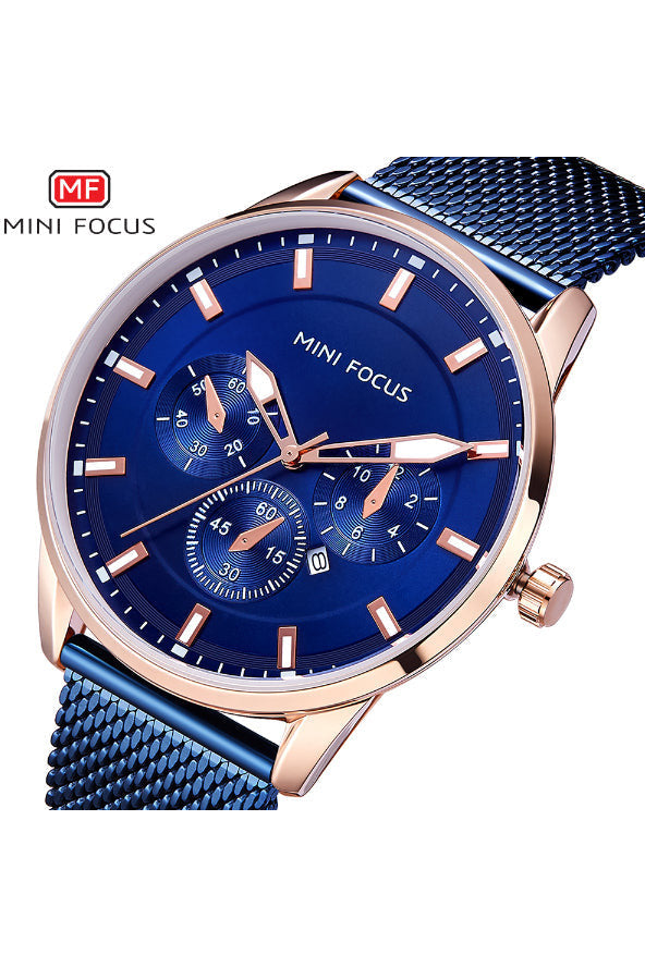 Buy Mini Focus Blue Stainless Steel Mesh Blue Dial Quartz Watch for Gents- MF0178G-04 in Pakistan
