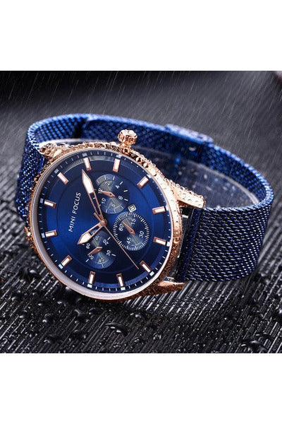 Buy Mini Focus Blue Stainless Steel Mesh Blue Dial Quartz Watch for Gents- MF0178G-04 in Pakistan