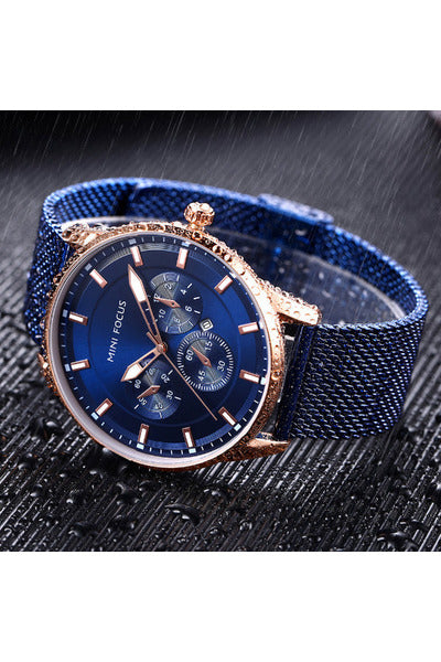 Buy Mini Focus Blue Stainless Steel Mesh Blue Dial Quartz Watch for Gents- MF0178G-04 in Pakistan