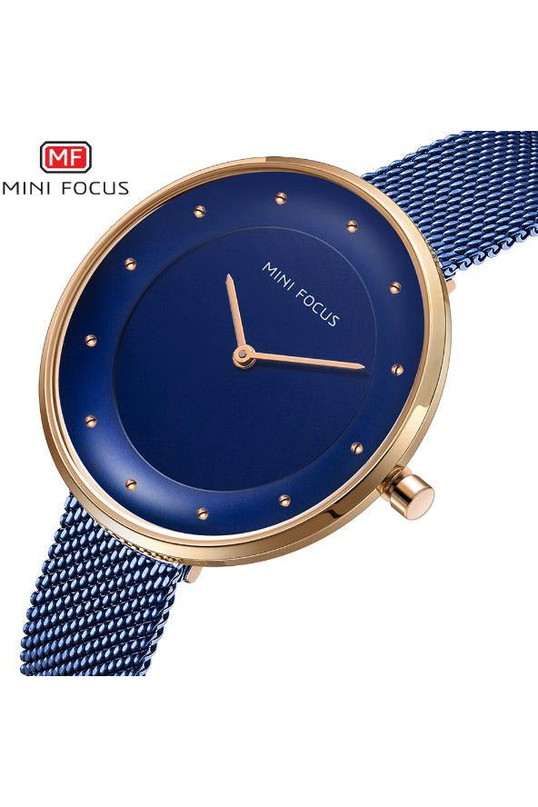 Buy Mini Focus Blue Stainless Steel Mesh Blue Dial Quartz Watch for Ladies- MF0179L-03 in Pakistan