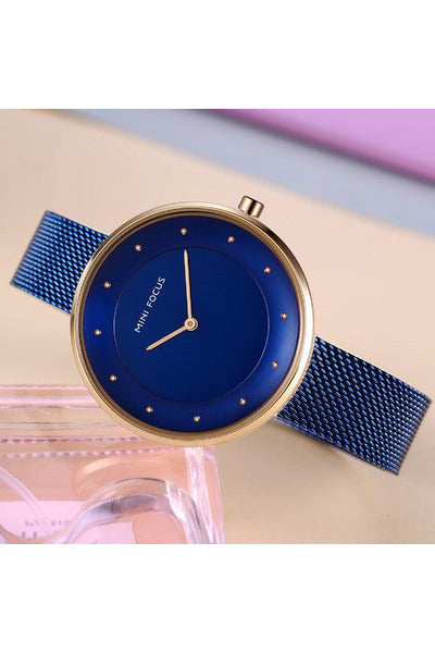 Buy Mini Focus Blue Stainless Steel Mesh Blue Dial Quartz Watch for Ladies- MF0179L-03 in Pakistan