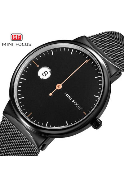 Buy Mini Focus Black Stainless Steel Mesh Black Dial Quartz Watch for Gents- MF0182G-02 in Pakistan