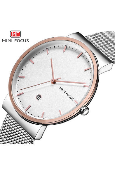 Buy Mini Focus Silver Stainless Steel Mesh White Dial Quartz Watch for Gents- MF0184G-2 SL-ST in Pakistan