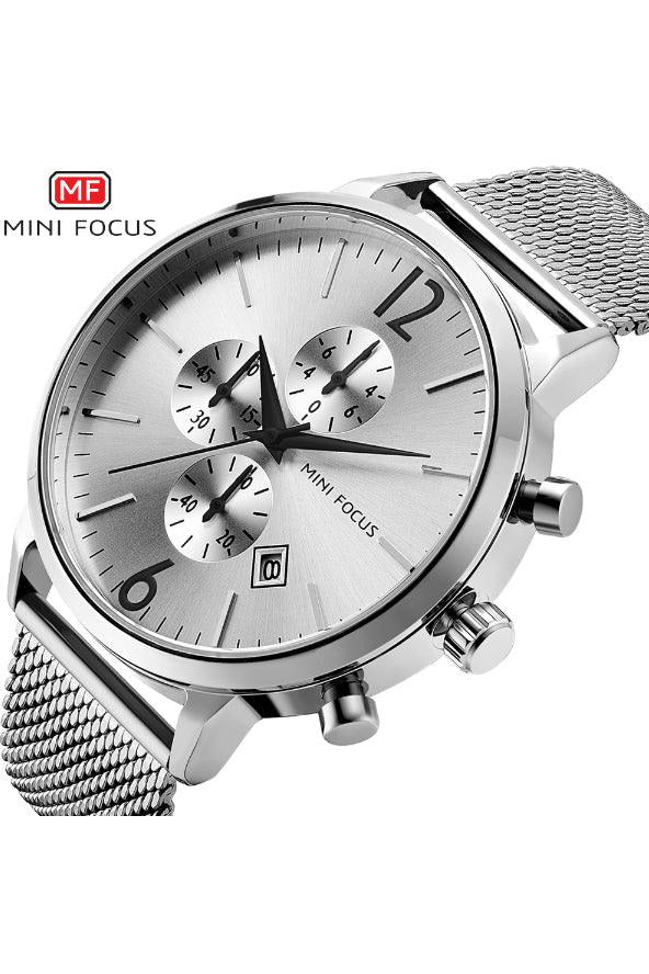 Buy Mini Focus Silver Stainless Steel Mesh Silver Dial Quartz Watch for Gents- MF0185G-1 SL-ST in Pakistan