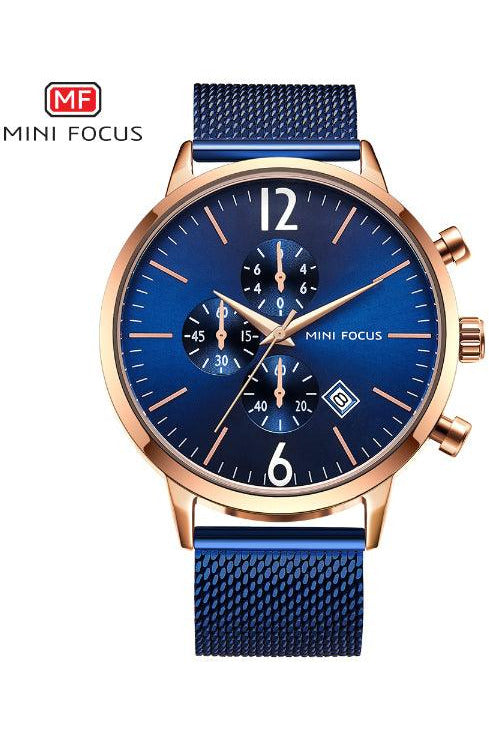Buy Mini Focus Blue Stainless Steel Mesh Blue Dial Quartz Watch for Gents- MF0185G-2 RG-BLU-ST in Pakistan