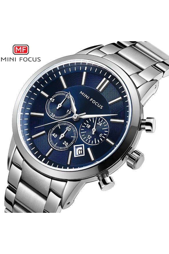 Buy Mini Focus Silver Stainless Steel Dark Blue Dial Quartz Watch for Gents- MF0188G-02 in Pakistan
