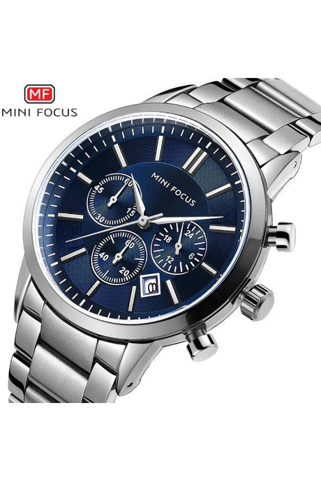 Buy Mini Focus Silver Stainless Steel Dark Blue Dial Quartz Watch for Gents- MF0188G-02 in Pakistan