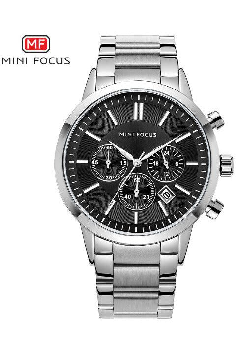 Buy Mini Focus SIlver Stainless Steel Black Dial Quartz Watch for Gents- MF 0188G-3 in Pakistan
