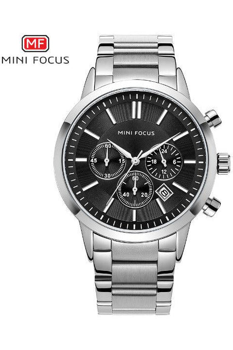 Buy Mini Focus SIlver Stainless Steel Black Dial Quartz Watch for Gents- MF 0188G-3 in Pakistan