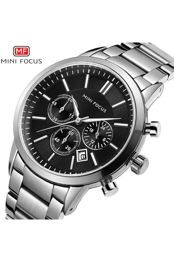 Buy Mini Focus SIlver Stainless Steel Black Dial Quartz Watch for Gents- MF 0188G-3 in Pakistan