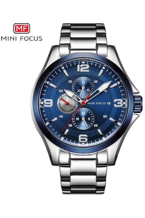 Buy Mini Focus Silver Stainless Steel Blue Dial Quartz Watch for Gents- MF0199G-01 in Pakistan