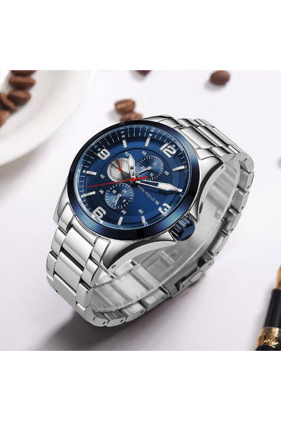 Buy Mini Focus Silver Stainless Steel Blue Dial Quartz Watch for Gents- MF0199G-01 in Pakistan