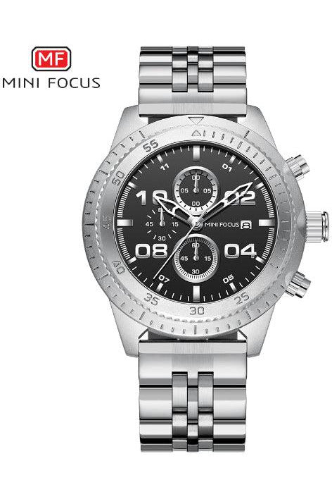 Buy Mini Focus Silver Stainless Steel Black Dial Quartz Watch for Gents- MF0230G-02 in Pakistan