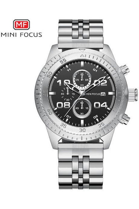 Buy Mini Focus Silver Stainless Steel Black Dial Quartz Watch for Gents- MF0230G-02 in Pakistan