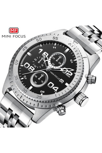 Buy Mini Focus Silver Stainless Steel Black Dial Quartz Watch for Gents- MF0230G-02 in Pakistan