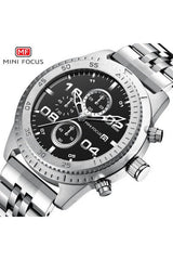 Buy Mini Focus Silver Stainless Steel Black Dial Quartz Watch for Gents- MF0230G-02 in Pakistan