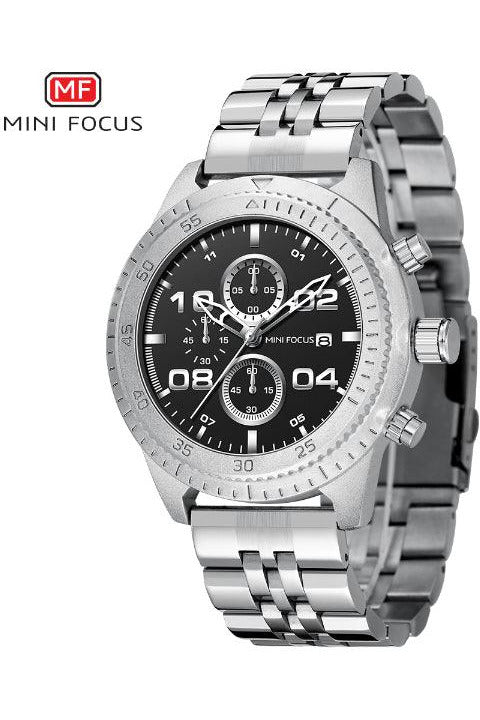 Buy Mini Focus Silver Stainless Steel Black Dial Quartz Watch for Gents- MF0230G-02 in Pakistan