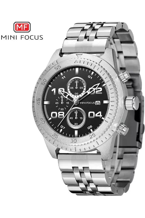 Buy Mini Focus Silver Stainless Steel Black Dial Quartz Watch for Gents- MF0230G-02 in Pakistan