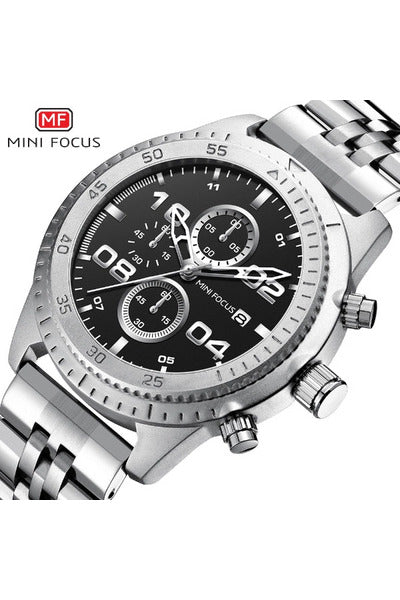 Buy Mini Focus Silver Stainless Steel Black Dial Quartz Watch for Gents- MF0230G-02 in Pakistan