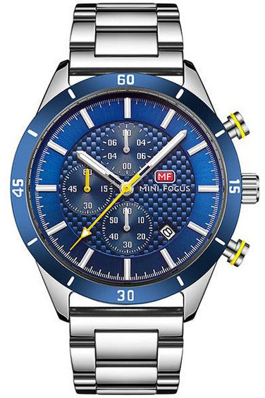 Buy Mini Focus Silver Stainless Steel Blue 44 mm Dial Quartz Gents Chronograph Watch- MF0283G-03 in Pakistan
