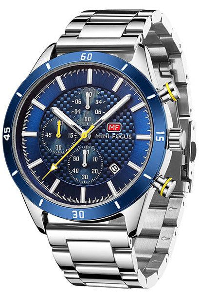 Buy Mini Focus Silver Stainless Steel Blue 44 mm Dial Quartz Gents Chronograph Watch- MF0283G-03 in Pakistan