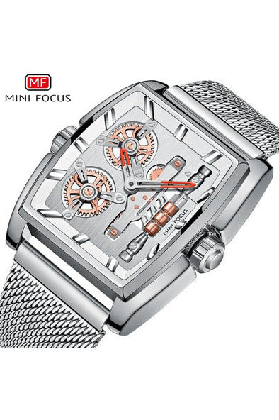 Buy Mini Focus Silver Stainless Steel Mesh Silver Dial Quartz Watch for Gents- MF0322G-05 in Pakistan