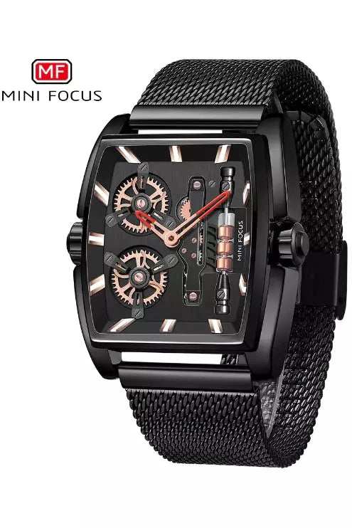 Buy Mini Focus Black Stainless Steel Mesh Black Dial Quartz Watch for Gents- MF0322G-08 in Pakistan