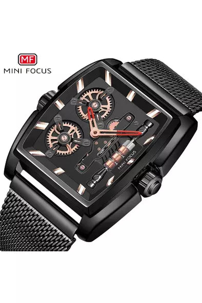 Buy Mini Focus Black Stainless Steel Mesh Black Dial Quartz Watch for Gents- MF0322G-08 in Pakistan