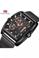 Buy Mini Focus Black Stainless Steel Mesh Black Dial Quartz Watch for Gents- MF0322G-08 in Pakistan