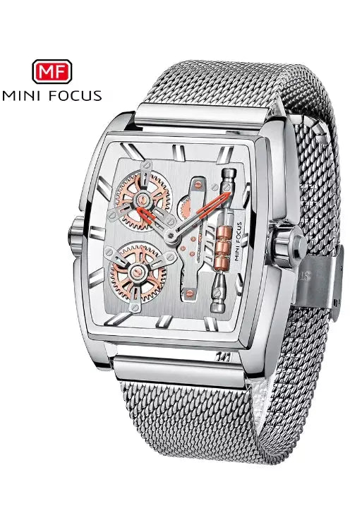 Buy Mini Focus Silver Stainless Steel Mesh Silver Dial Quartz Watch for Gents- MF0322G-05 in Pakistan
