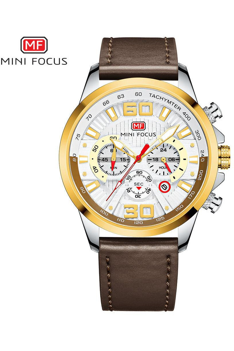 Buy Mini Focus Brown Leather White Dial Quartz Watch for Gents- MF0336G-08 in Pakistan