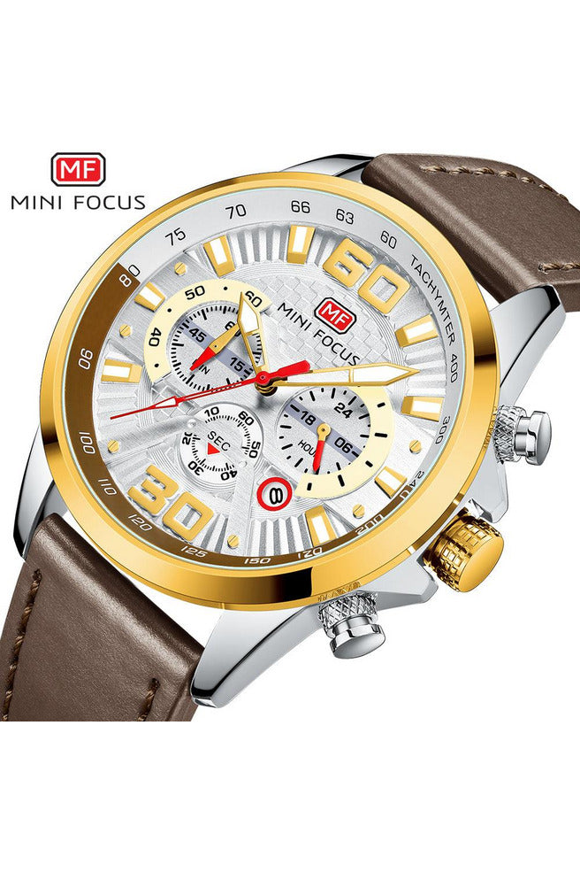 Buy Mini Focus Brown Leather White Dial Quartz Watch for Gents- MF0336G-08 in Pakistan