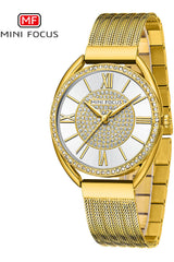 Buy Mini Focus  Gold Stainless Steel Mesh White Dial Japanese Watch for Ladies- MF0425L-02 in Pakistan