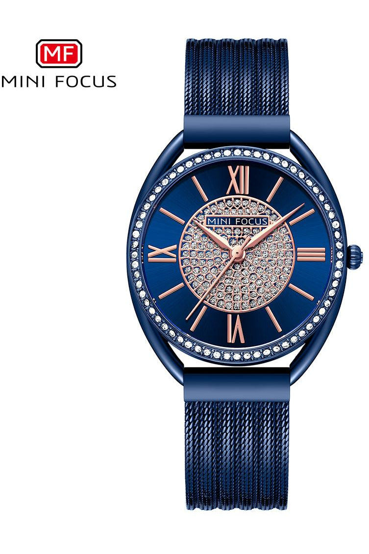 Buy Mini Focus Blue Stainless Steel Mesh Blue Dial Japanese Watch for Ladies- MF0425L-04 in Pakistan