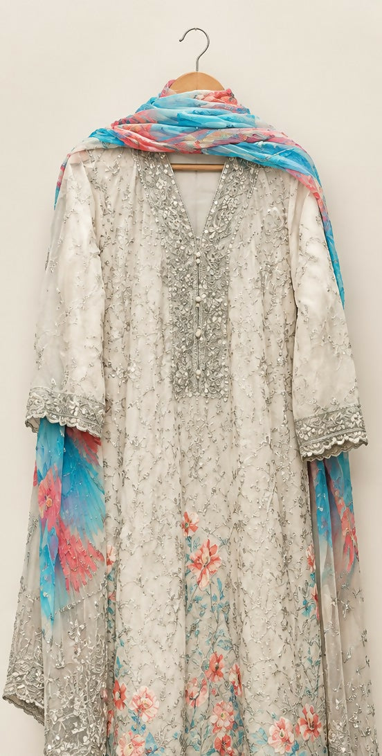 White Embroidered 2Pc | Women Locally Made Kurta | Medium | Preloved