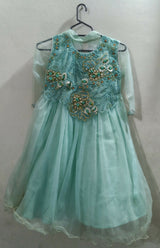 3 PC Sea Green Embroidered Frock | Girls Skirts & Dresses | Size: 7 to 8 Yrs | Preloved