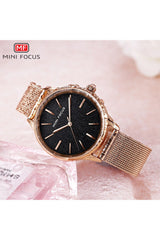 Buy Mini Focus Golden Stainless Steel Mesh Black Dial Quartz Watch for Ladies- MF0044L-4 BL-GL-ST in Pakistan