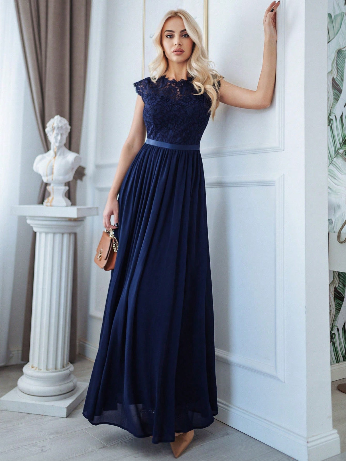 Buy SHEIN MIUSOL Floral Lace Bodice Chiffon Ribbon Waist Maxi Formal Dress in Pakistan