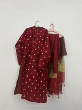 Maroon Raw Silk Sequence Embridery Suit | Women Locally Made Formals | Small | Worn Once