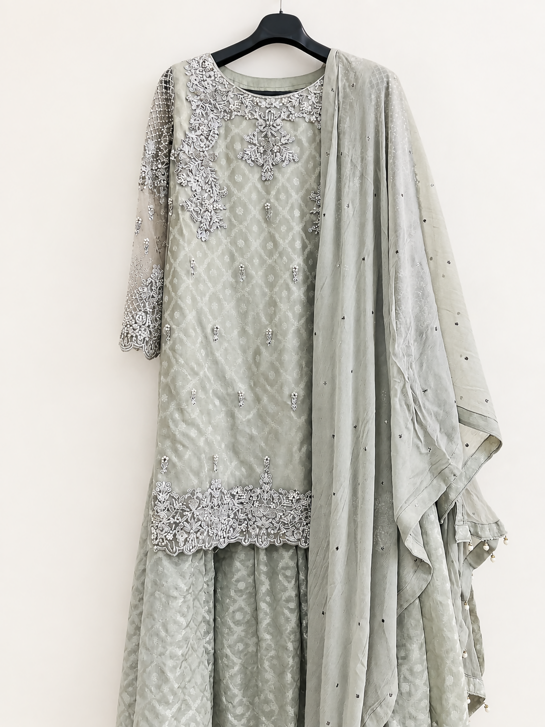 Sha Posh | Ghararas, Shararas & Lehngas | Women Branded Formals | Medium | Silver | Worn Once