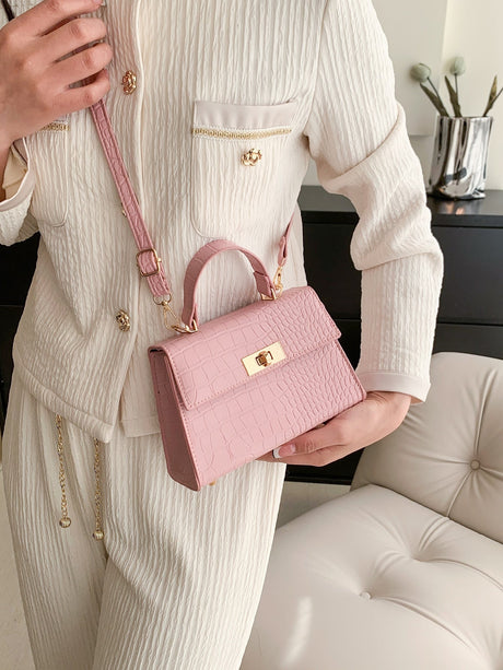 Buy SHEIN Mini Crocodile Embossed Twist Lock Flap Square Bag in Pakistan