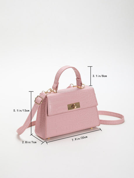 Buy SHEIN Mini Crocodile Embossed Twist Lock Flap Square Bag in Pakistan